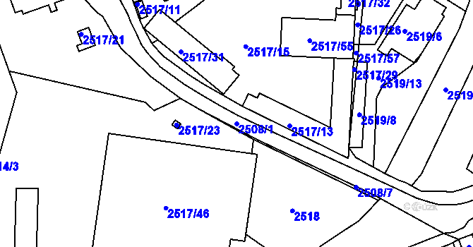 Parcela st. 2508/1 v KÚ Mělník, Katastrální mapa