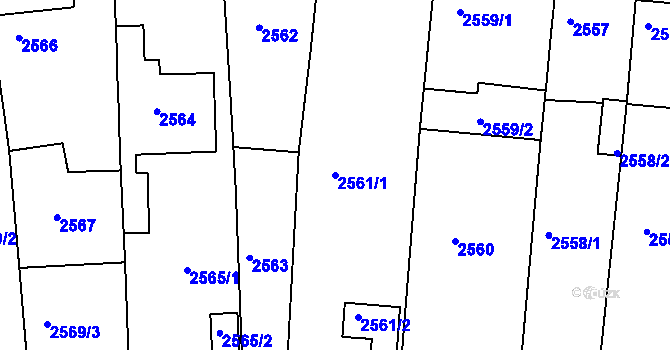 Parcela st. 2561/1 v KÚ Mělník, Katastrální mapa
