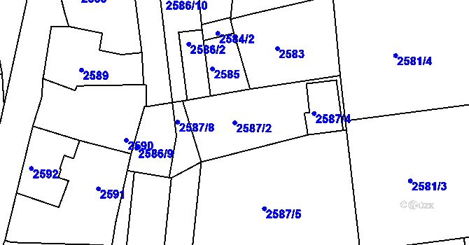 Parcela st. 2587/2 v KÚ Mělník, Katastrální mapa