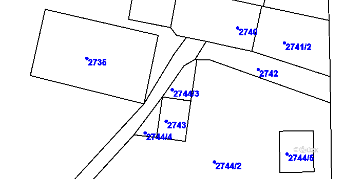 Parcela st. 2744/3 v KÚ Mělník, Katastrální mapa
