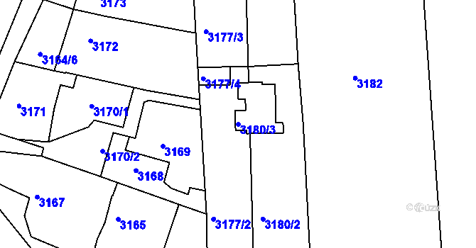 Parcela st. 3180/3 v KÚ Mělník, Katastrální mapa