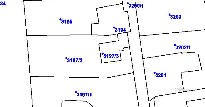 Parcela st. 3197/3 v KÚ Mělník, Katastrální mapa
