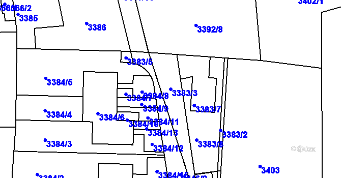 Parcela st. 3383/3 v KÚ Mělník, Katastrální mapa