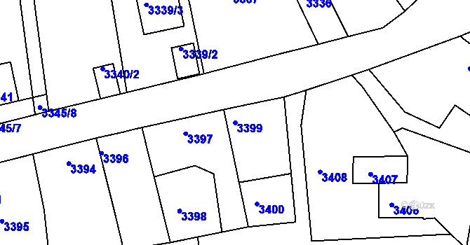 Parcela st. 3399 v KÚ Mělník, Katastrální mapa