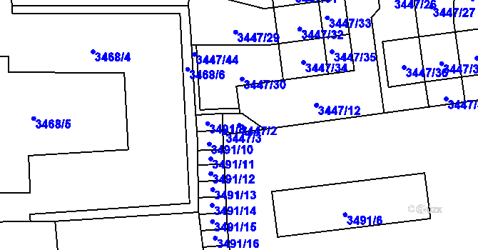 Parcela st. 3447/2 v KÚ Mělník, Katastrální mapa