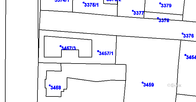 Parcela st. 3457/1 v KÚ Mělník, Katastrální mapa