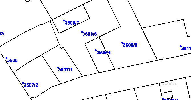 Parcela st. 3608/4 v KÚ Mělník, Katastrální mapa
