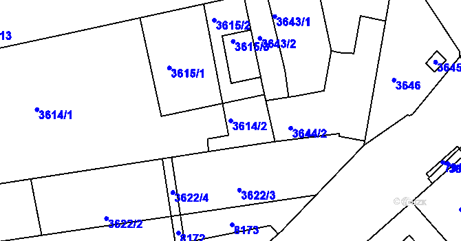 Parcela st. 3614/2 v KÚ Mělník, Katastrální mapa