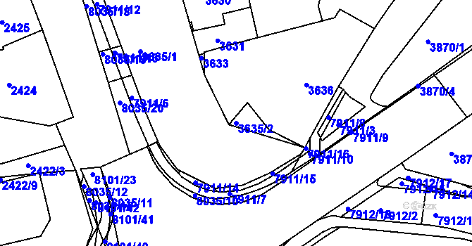 Parcela st. 3635/2 v KÚ Mělník, Katastrální mapa
