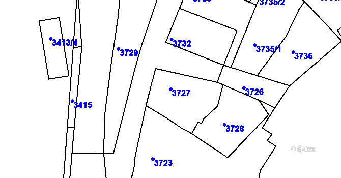 Parcela st. 3727 v KÚ Mělník, Katastrální mapa
