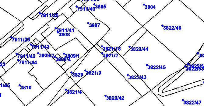 Parcela st. 3821/2 v KÚ Mělník, Katastrální mapa
