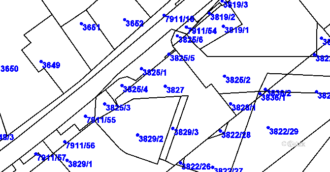 Parcela st. 3827 v KÚ Mělník, Katastrální mapa