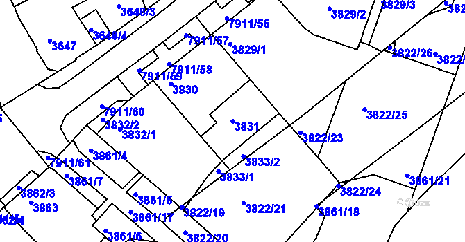 Parcela st. 3831 v KÚ Mělník, Katastrální mapa