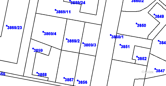 Parcela st. 3869/3 v KÚ Mělník, Katastrální mapa