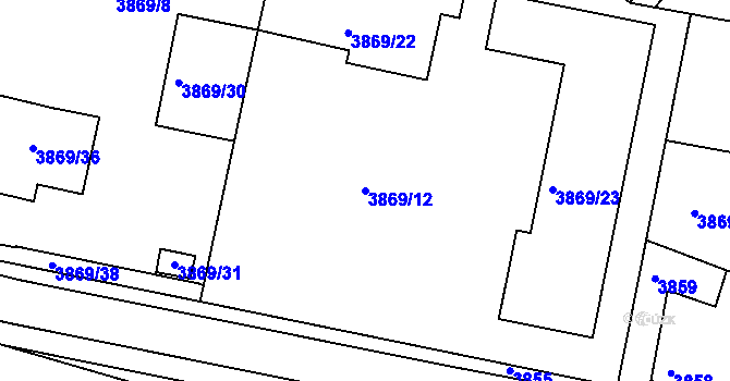 Parcela st. 3869/12 v KÚ Mělník, Katastrální mapa