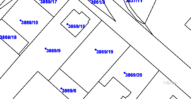 Parcela st. 3869/19 v KÚ Mělník, Katastrální mapa