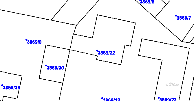 Parcela st. 3869/22 v KÚ Mělník, Katastrální mapa