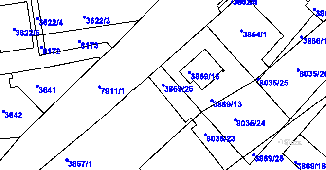 Parcela st. 3869/26 v KÚ Mělník, Katastrální mapa