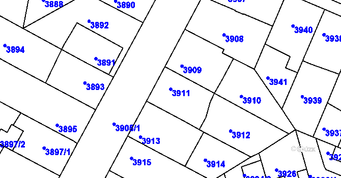 Parcela st. 3911 v KÚ Mělník, Katastrální mapa
