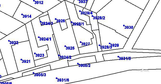 Parcela st. 3927 v KÚ Mělník, Katastrální mapa