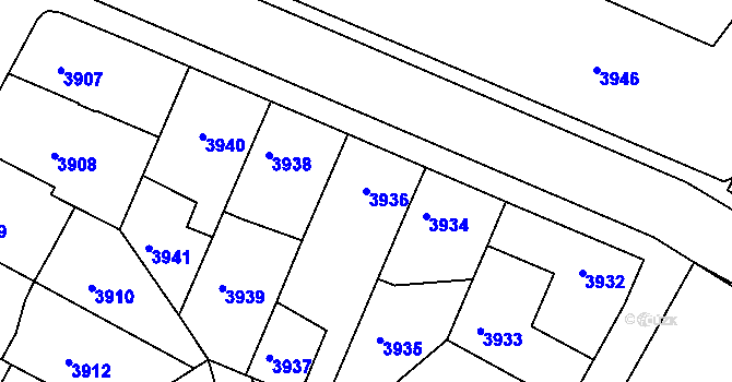 Parcela st. 3936 v KÚ Mělník, Katastrální mapa