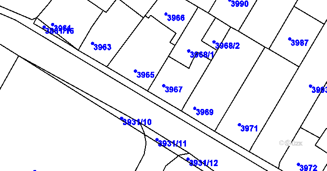 Parcela st. 3967 v KÚ Mělník, Katastrální mapa