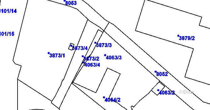 Parcela st. 4063/3 v KÚ Mělník, Katastrální mapa
