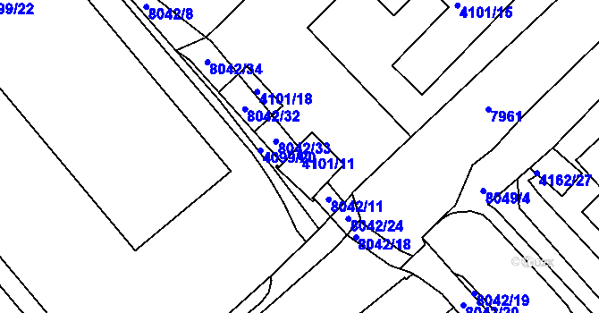 Parcela st. 4101/11 v KÚ Mělník, Katastrální mapa