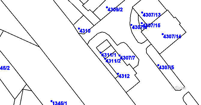 Parcela st. 4311/1 v KÚ Mělník, Katastrální mapa