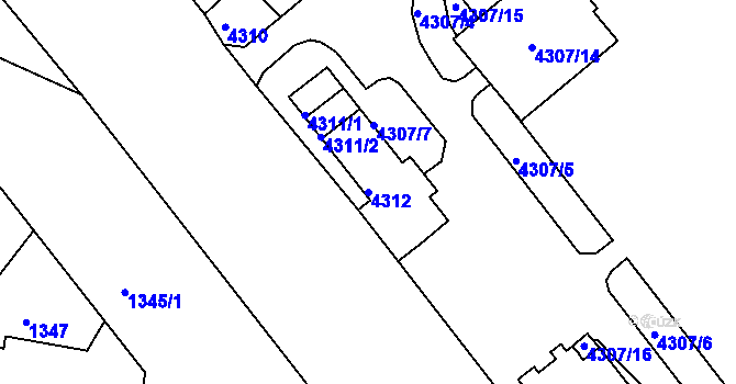 Parcela st. 4312 v KÚ Mělník, Katastrální mapa
