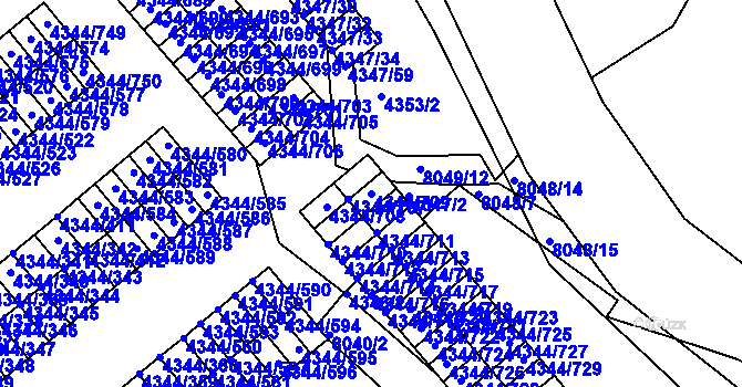 Parcela st. 4344/709 v KÚ Mělník, Katastrální mapa