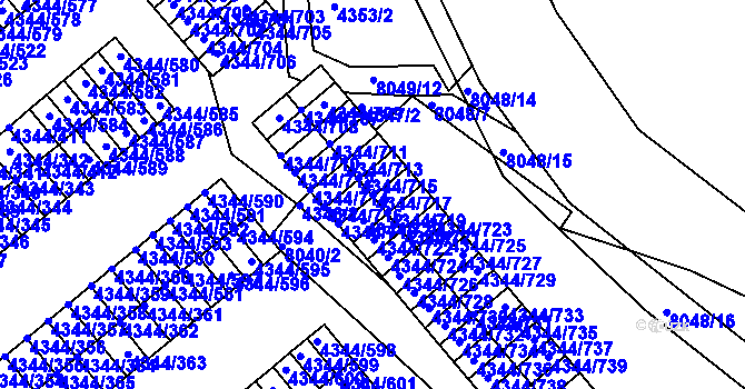 Parcela st. 4344/717 v KÚ Mělník, Katastrální mapa