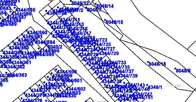 Parcela st. 4344/729 v KÚ Mělník, Katastrální mapa