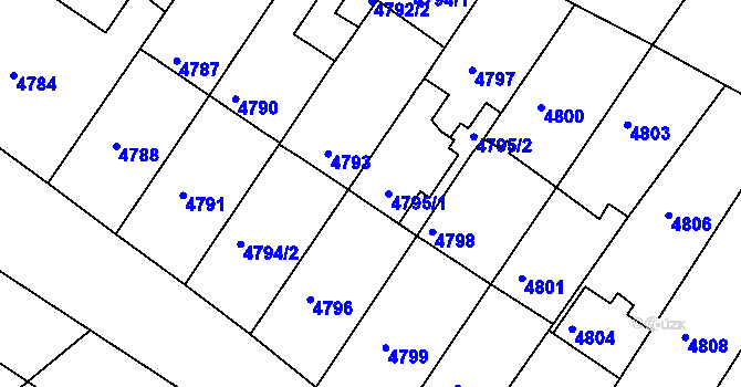 Parcela st. 4795 v KÚ Mělník, Katastrální mapa