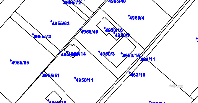 Parcela st. 4950/3 v KÚ Mělník, Katastrální mapa