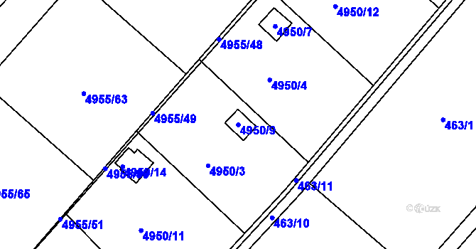 Parcela st. 4950/9 v KÚ Mělník, Katastrální mapa