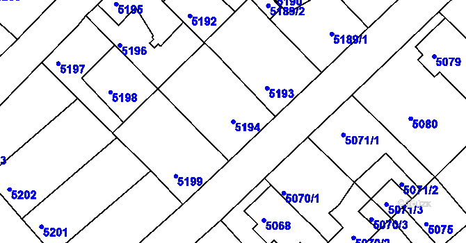 Parcela st. 5194 v KÚ Mělník, Katastrální mapa