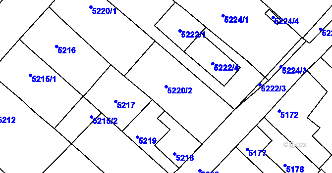 Parcela st. 5220/2 v KÚ Mělník, Katastrální mapa