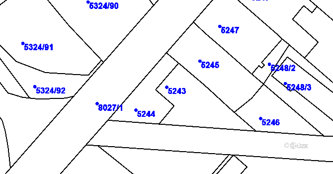 Parcela st. 5243 v KÚ Mělník, Katastrální mapa