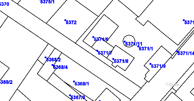 Parcela st. 5371/7 v KÚ Mělník, Katastrální mapa