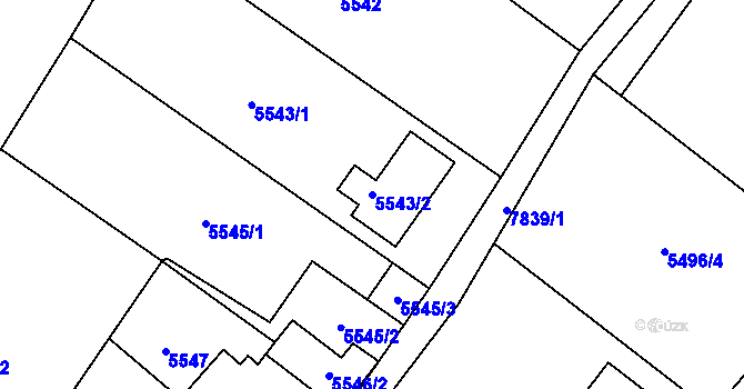 Parcela st. 5543/2 v KÚ Mělník, Katastrální mapa