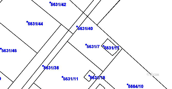 Parcela st. 5631/7 v KÚ Mělník, Katastrální mapa