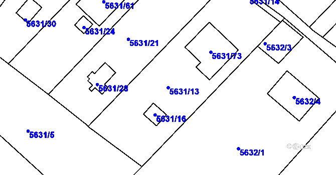 Parcela st. 5631/13 v KÚ Mělník, Katastrální mapa