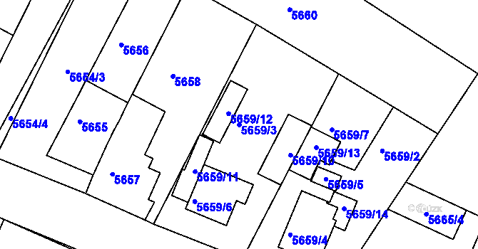 Parcela st. 5659/3 v KÚ Mělník, Katastrální mapa