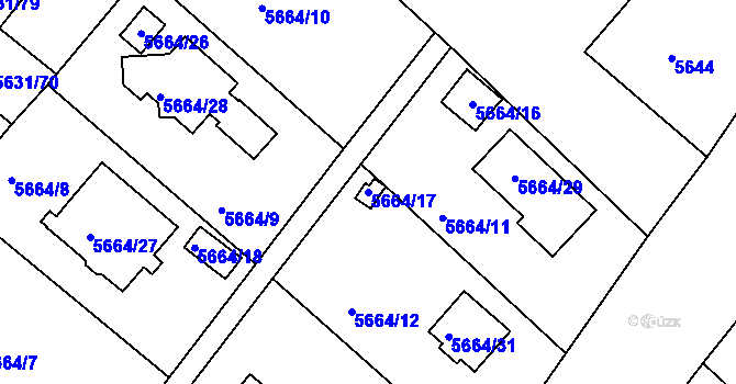 Parcela st. 5664/17 v KÚ Mělník, Katastrální mapa