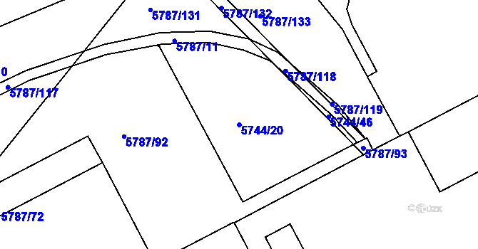 Parcela st. 5744/20 v KÚ Mělník, Katastrální mapa