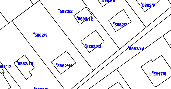 Parcela st. 5882/13 v KÚ Mělník, Katastrální mapa