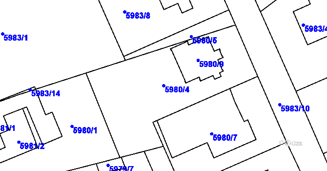 Parcela st. 5980/4 v KÚ Mělník, Katastrální mapa