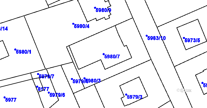Parcela st. 5980/7 v KÚ Mělník, Katastrální mapa