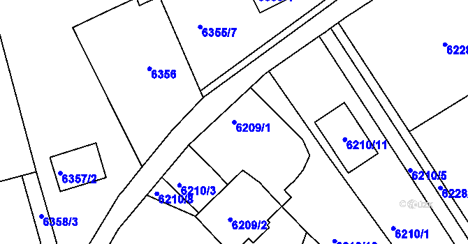 Parcela st. 6209/1 v KÚ Mělník, Katastrální mapa